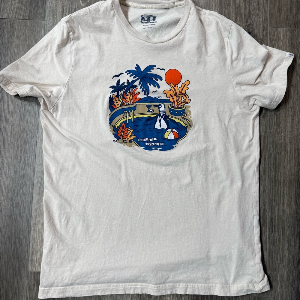 Original Penguin Men’s Beach/Pool Graphic Tee Tshirt XL Birch Cream